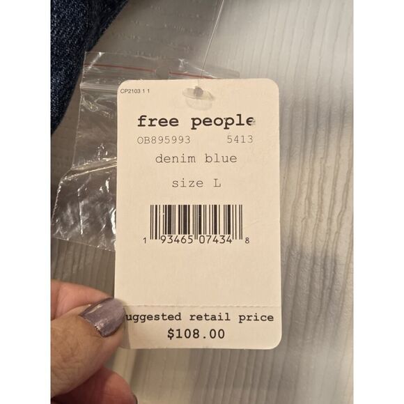 Free People The City Button-Front Denim Dress, Asymmetrical NWT | L |Preppy Boho - Picture 8 of 10